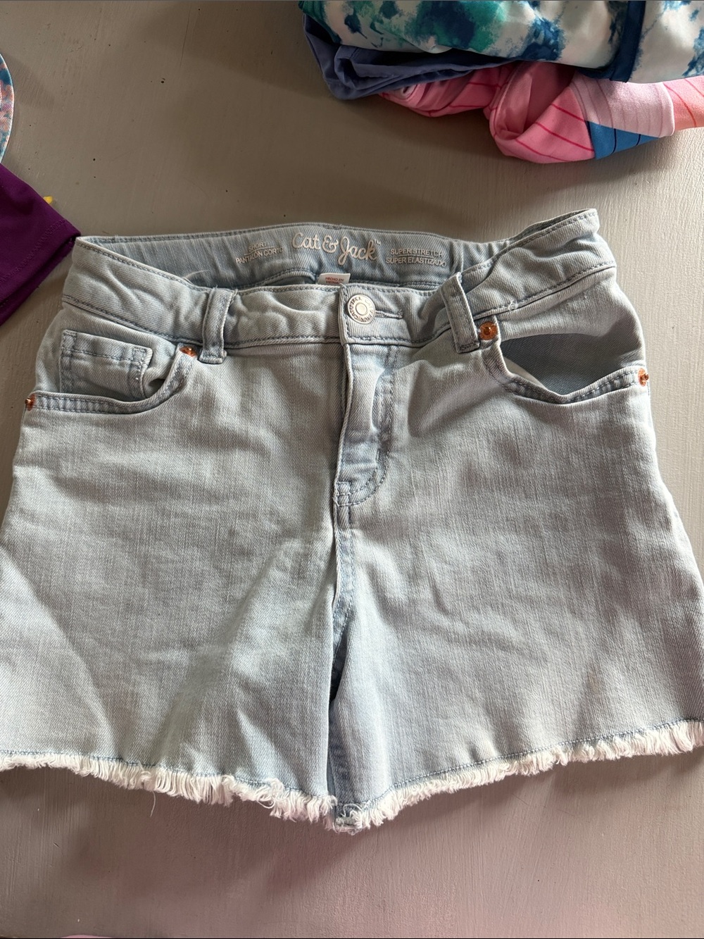 Cat & Jack Light Blue Denim Frayed-Hem Girls Shorts